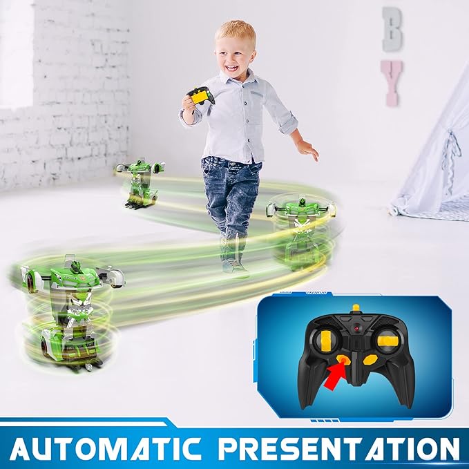 FDJ Remote Control Car - Transform RC Cars 2.4Ghz 1:18 Scale Transforming RC Drift Car with Flashing Lights One Key Deformation 360 Degree Rotating Drifting Remote Control Car for Boys Age 4-7 8-12