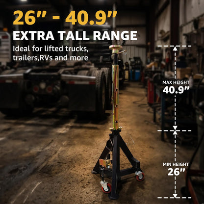 BESTOOL 16 Ton Heavy Duty Jack Stands Pair – 35,000 lbs Rated Capacity, Adjustable 26" to 40.9", Rolling Design for Trucks, Trailers, Tractors & Heavy Equipment