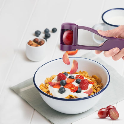 Luvan Grape Cutter for Toddlers 1-3 | Stainless Steel Fruit Slicer - Purple, Ideal for Salad & Cake Decor