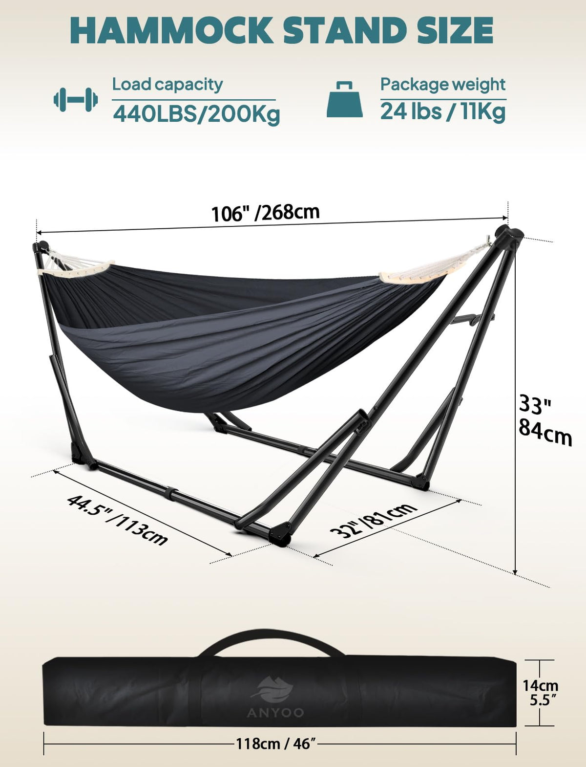 Anyoo 2 in 1 Hammock and Swinging Chair with Collapsible Steel Stand & Carrying Case,Portable & Adjustable,Easy Set Up for Outdoor,Indoor,Porch Swing,Patio,Garden,Camping Trip