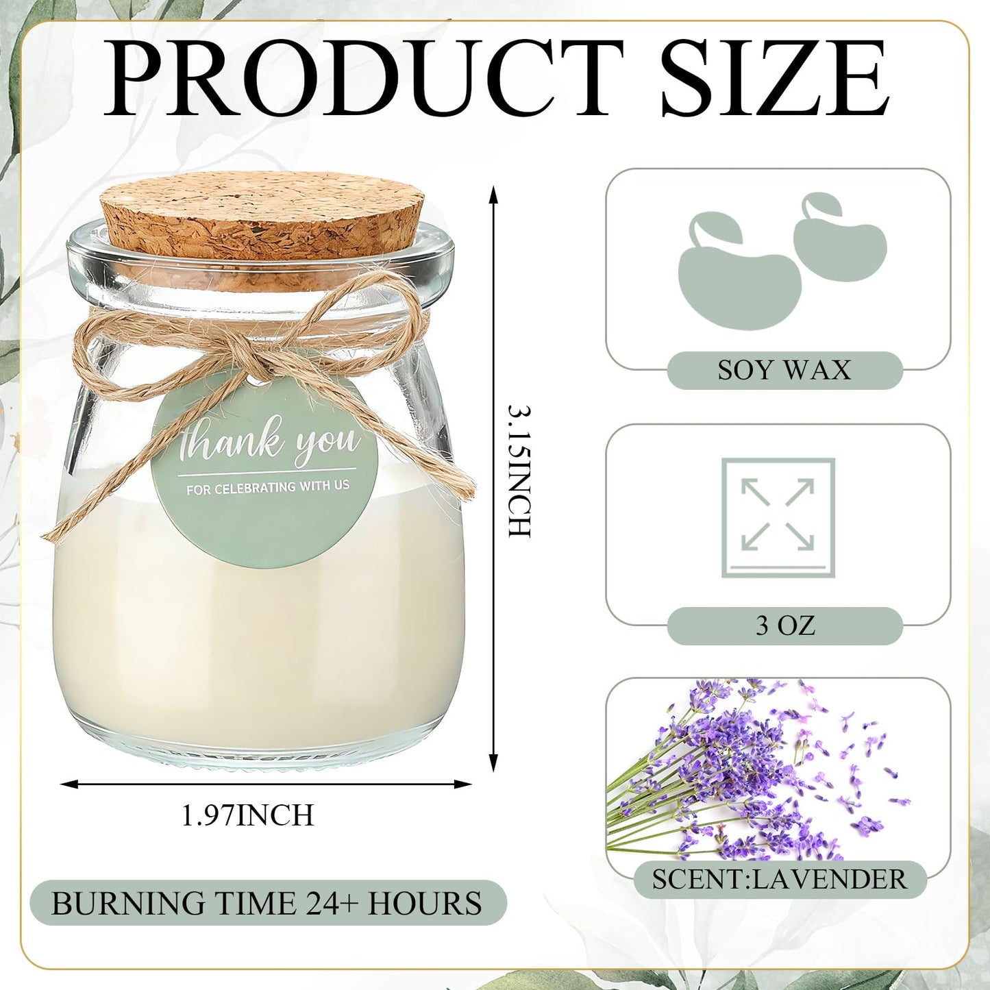 MTLEE 20 Sets Wedding Candle for Guests Sage Green Thank You Candles Gift Bulk Glass Jars Scented Soy Wax with Clear Gift Box for Sage Green Bridal Shower Housewarming Party Favors