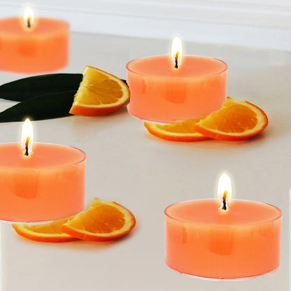 Orange Tea Lights Candle Set of 24, Citrus Scented Tealight Candles, Handmade Tea Candles, Long Burning Tealights for Romantic Wedding Home Decor Gift