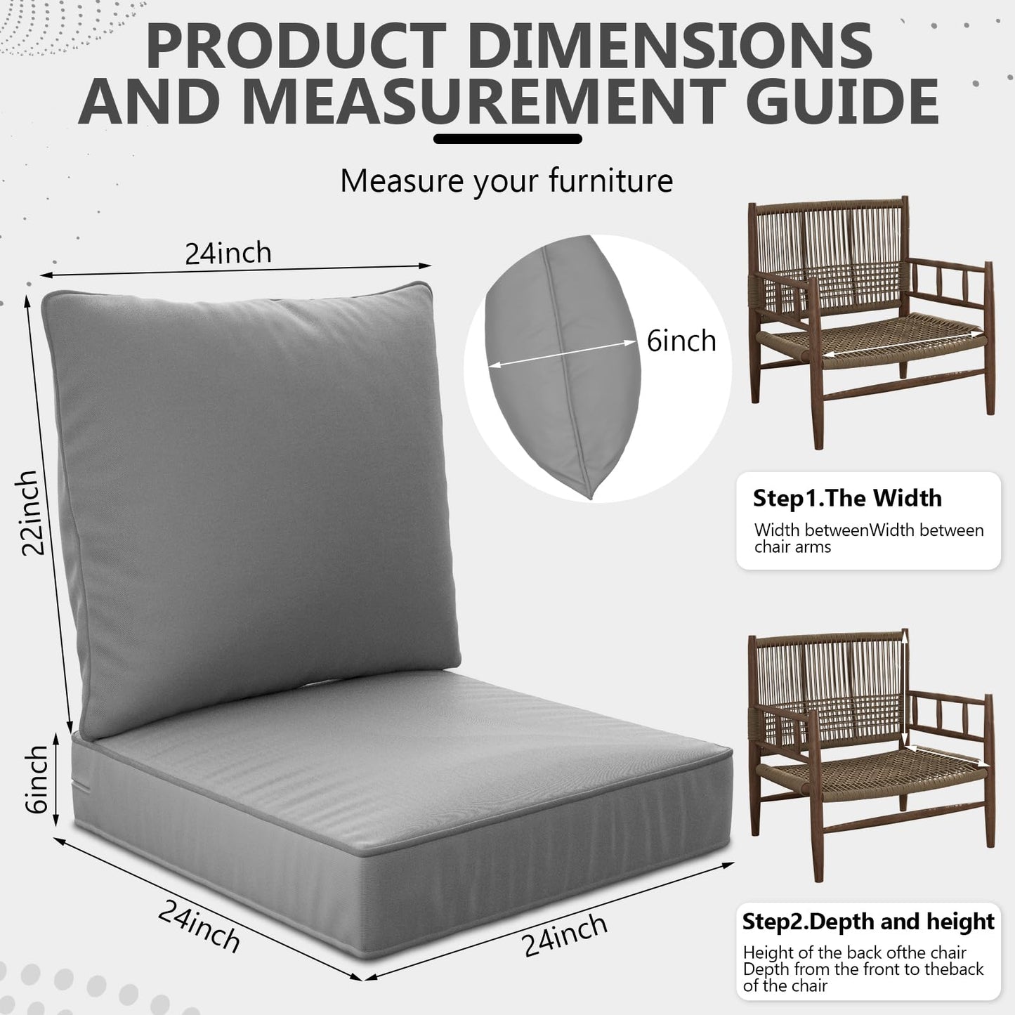 24" x 24" x 6" Outdoor Deep Seat Cushions Set - 4 Set Waterproof & Fade Resistant Patio Furniture Replacement Cushions, Non-Slip Outdoor Cushions Fit Loveseats, Couches, Chairs, and Sofas.