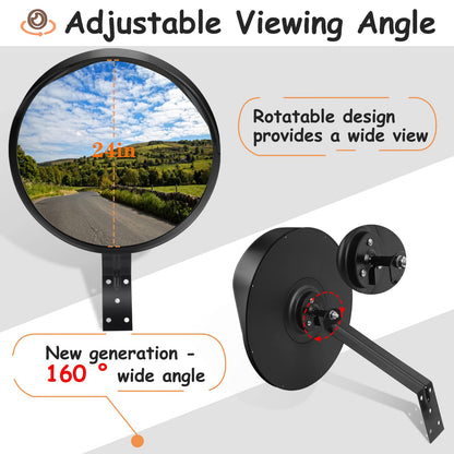 Hydencamm Convex Safety Mirror 𝟮𝟰" 𝗔𝗿𝗰𝘆𝗹𝗶𝗰 𝗗𝗿𝗶𝘃𝗲𝘄𝗮𝘆 𝗠𝗶𝗿𝗿𝗼𝗿, Outdoor Security Mirror Extends View with Adjustable for Bracket, Warehouse, Parking, Garage, Office, Home, Factory