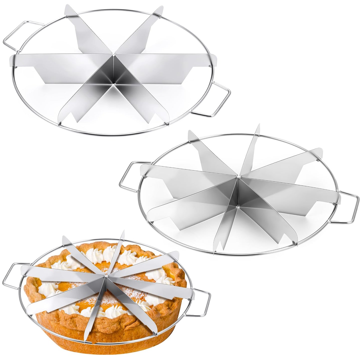 2 Pieces Pie Cutter Cake Marker Round 10.6 Inches Diameter Stainless Steel Cake Cutter Slicer Rust Proof, Divider with Side Handle Press for Commercial Home(8 Slice,6 Slice)