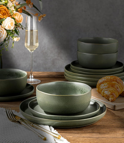AmorArc Ceramic Dinnerware Sets, Wavy Rim Stoneware Plates and Bowls Sets,Dishwasher & Microwave & Oven Safe Dishes set, Service for 8 (24pc)