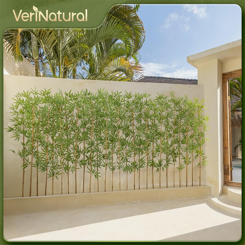 Artificial Bamboo Tree 6Ft Privacy Fence Screen - Real Bamboo Poles & UV-Resistant Faux Leaves for Indoor Outdoor, Fake Plants for Garden, Patio - Balcony Privacy Cover,Decorative Fencing 24Pcs