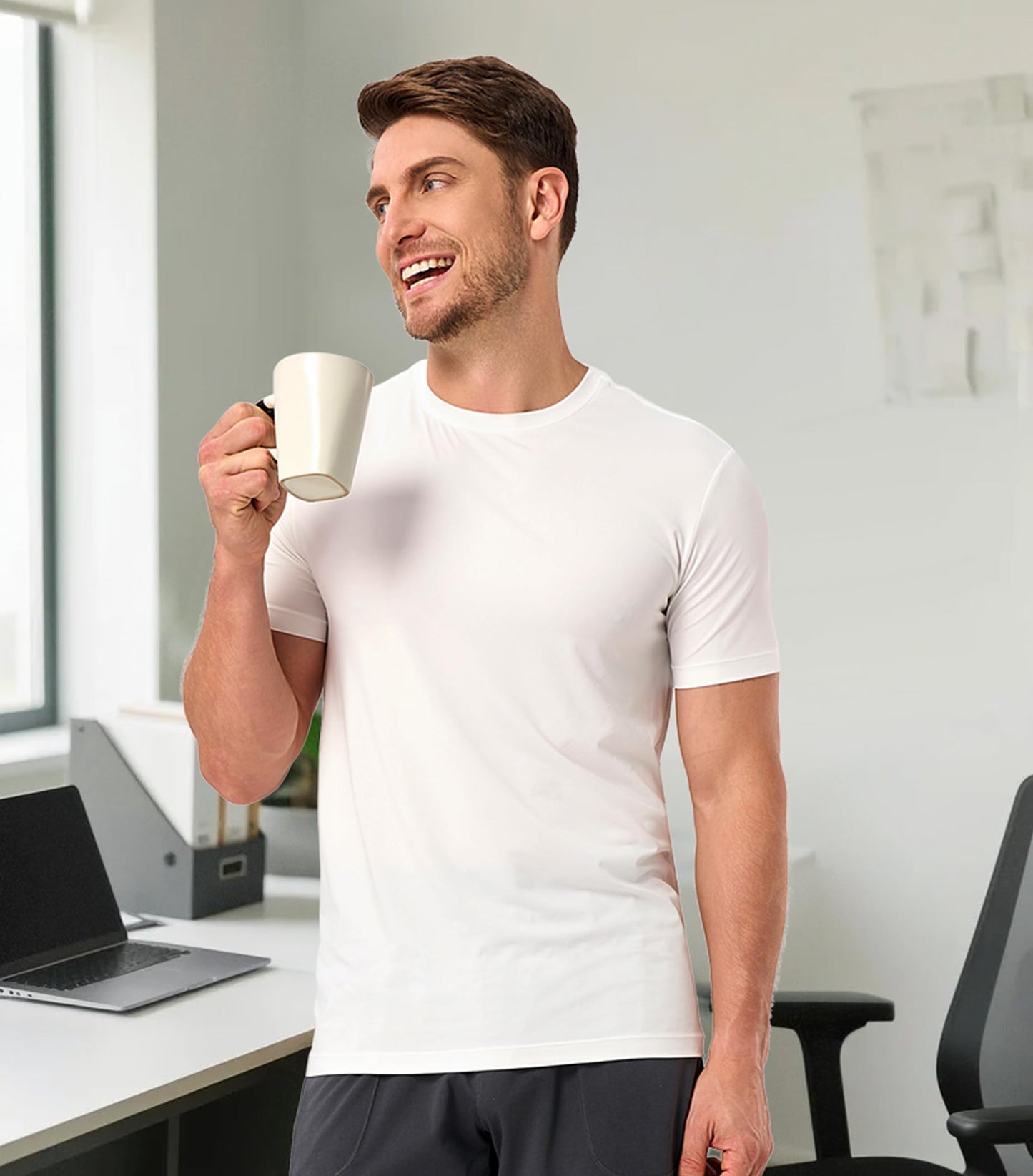 DAVID ARCHY Men’s Undershirts Quickly-Dry T-Shirts,Stretch Moisture-Wicking Crew Neck Tees for Men,3 Pack (XXL, White)