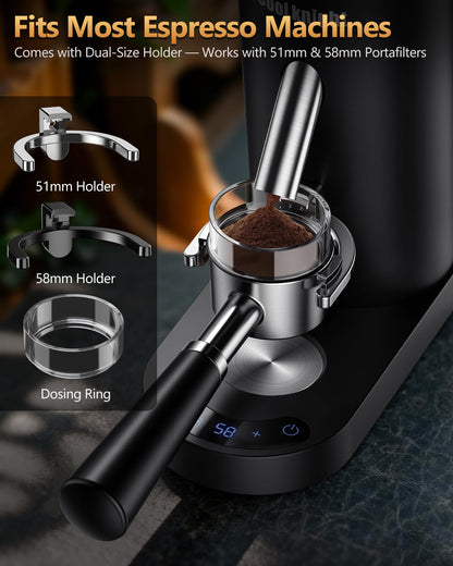 COOL KNIGHT Rechargeable Conical Burr Coffee Grinder, 60 Grind Settings & 5–98 Level Timer, Espresso Grinder with Bellows Hopper and Portafilter Holder, Easy to Clean