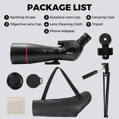 Spotting Scope 20-60x80 with Tripod Carrying Bag&Phone Adapter BAK4 High Definition Waterproof Spotter Scopes Essentials for Hunting Camping Cruise Travel Bird Watching Target Shooting