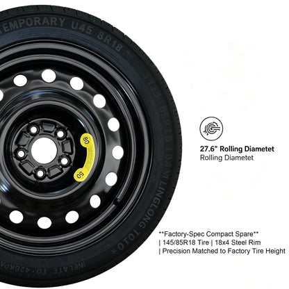 Afolonsh Spare Tire Kit Compatible with 2023-2026 Toyota Corolla Cross (Including Hybrid)| 145/85R18 Spare Wheel on 18x4 Rim 5x114.3 Bolt Pattern | Includes Car Jack Kit & Tire Carrying Case