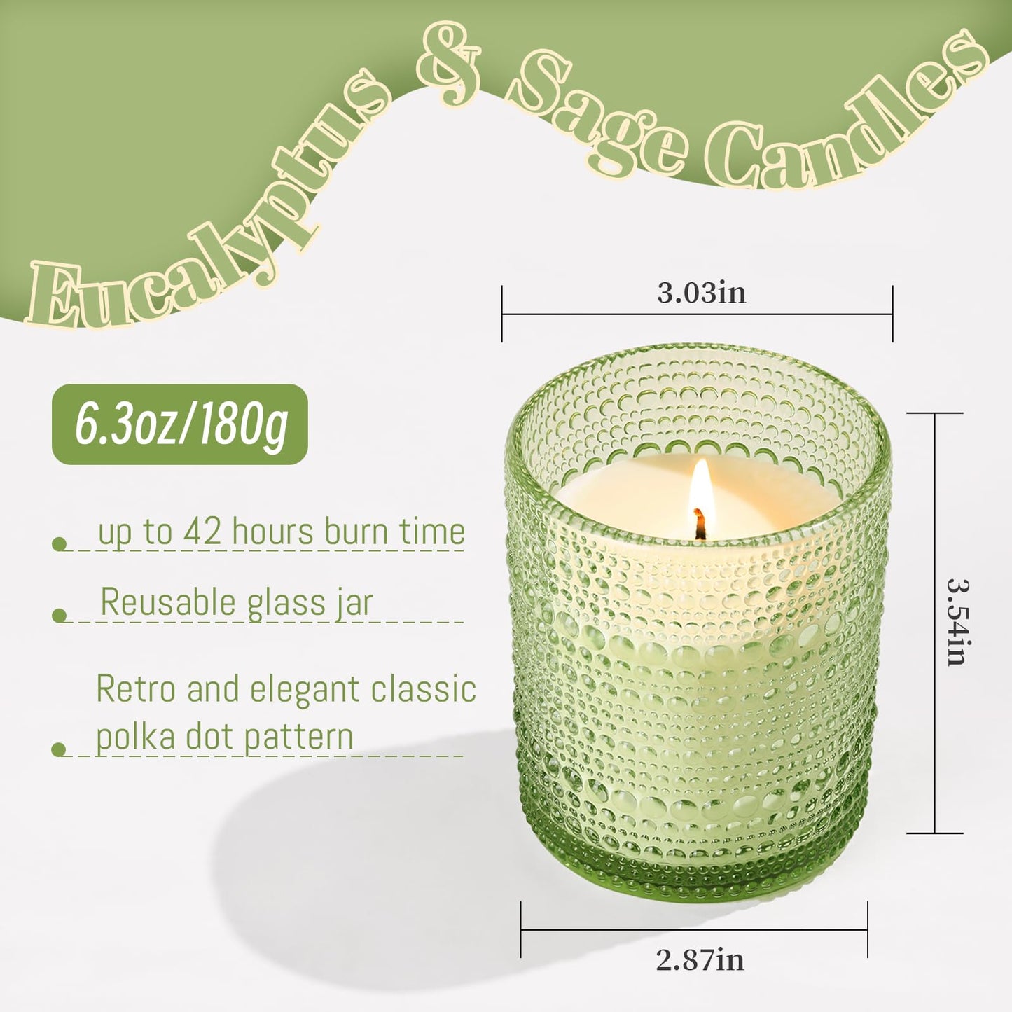 Eucalyptus & Sage Soy Scented Candles for Home- 6.3oz 42H Natural Soy Wax Aromatherapy Jar Candle with Strong Scent, Decorative Aesthetic Candles for Relax, Meditation, Bathroom, Luxury Gift for Women