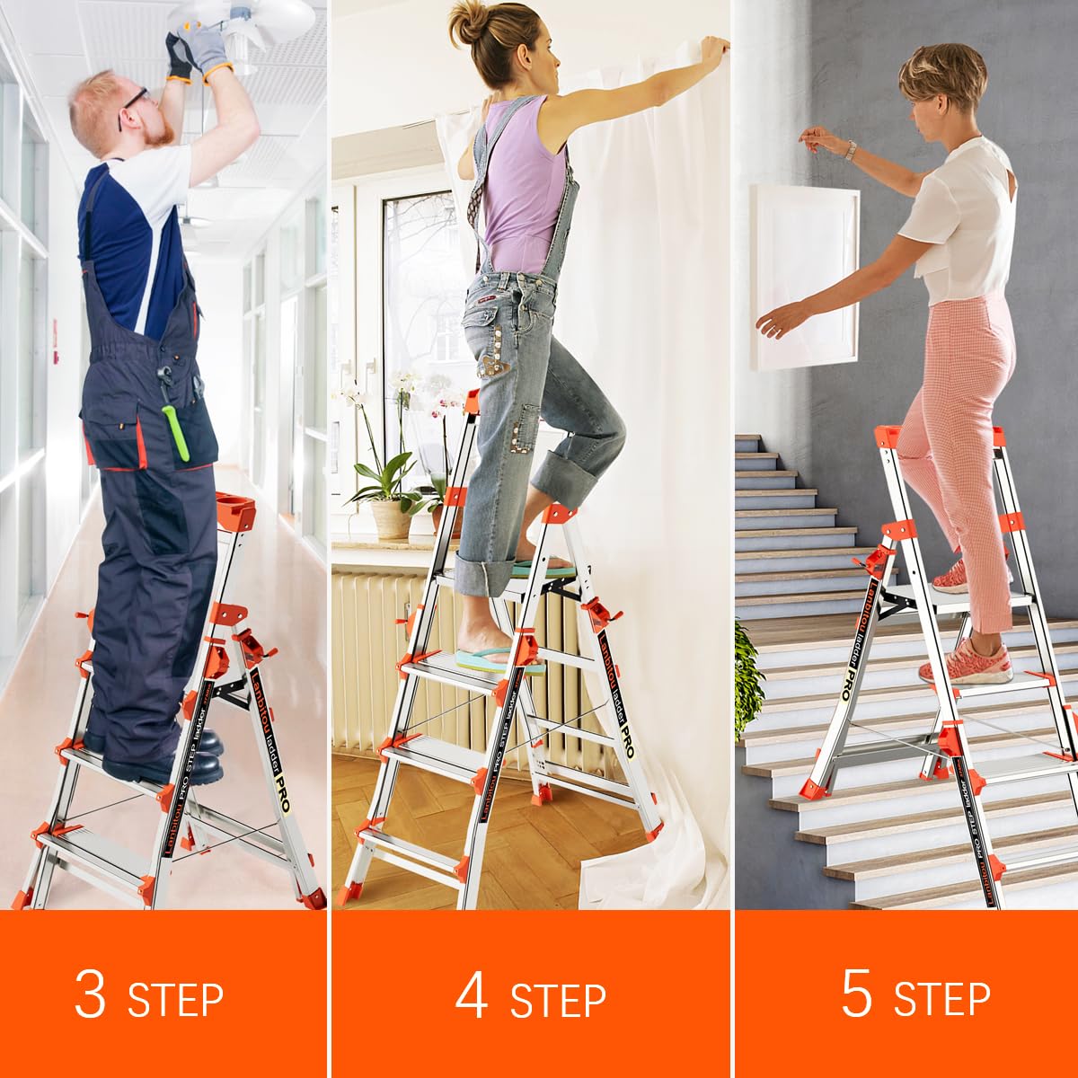LANBITOU Ladder, Aluminum 5 Step Ladder with Handrails, Anti-Slip Wide Pedal, Tool Platform, Folding Step Stool Step Ladder for Stairs Home Outdoor Work, Lightweight-Portable, 330lbs-Capacity,