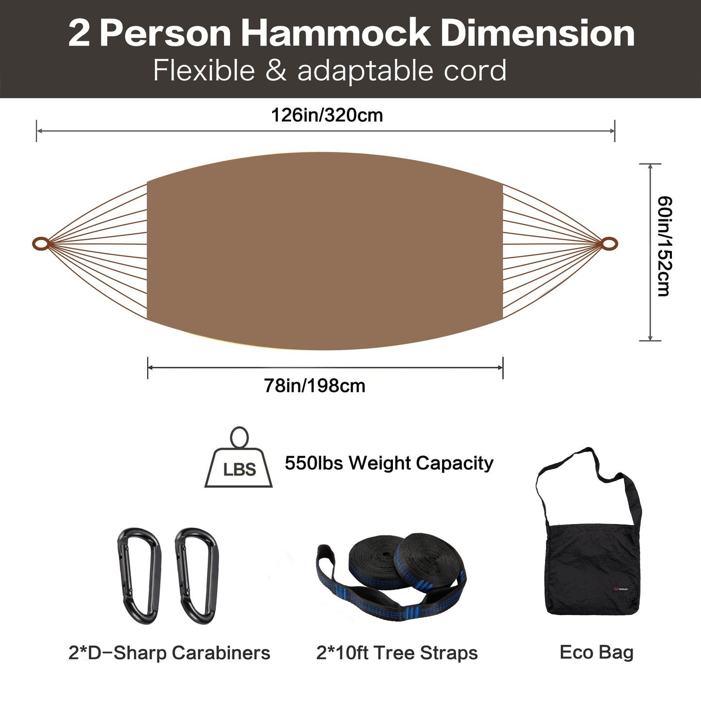 CHULIM Handwoven Mayan Hammock with 10ft Tree Straps, 550lbs Capacity Soft Rope Double Hammock, Portable Outdoor Hammock with Carry Bag for Camping Backyard Beach - Coffee