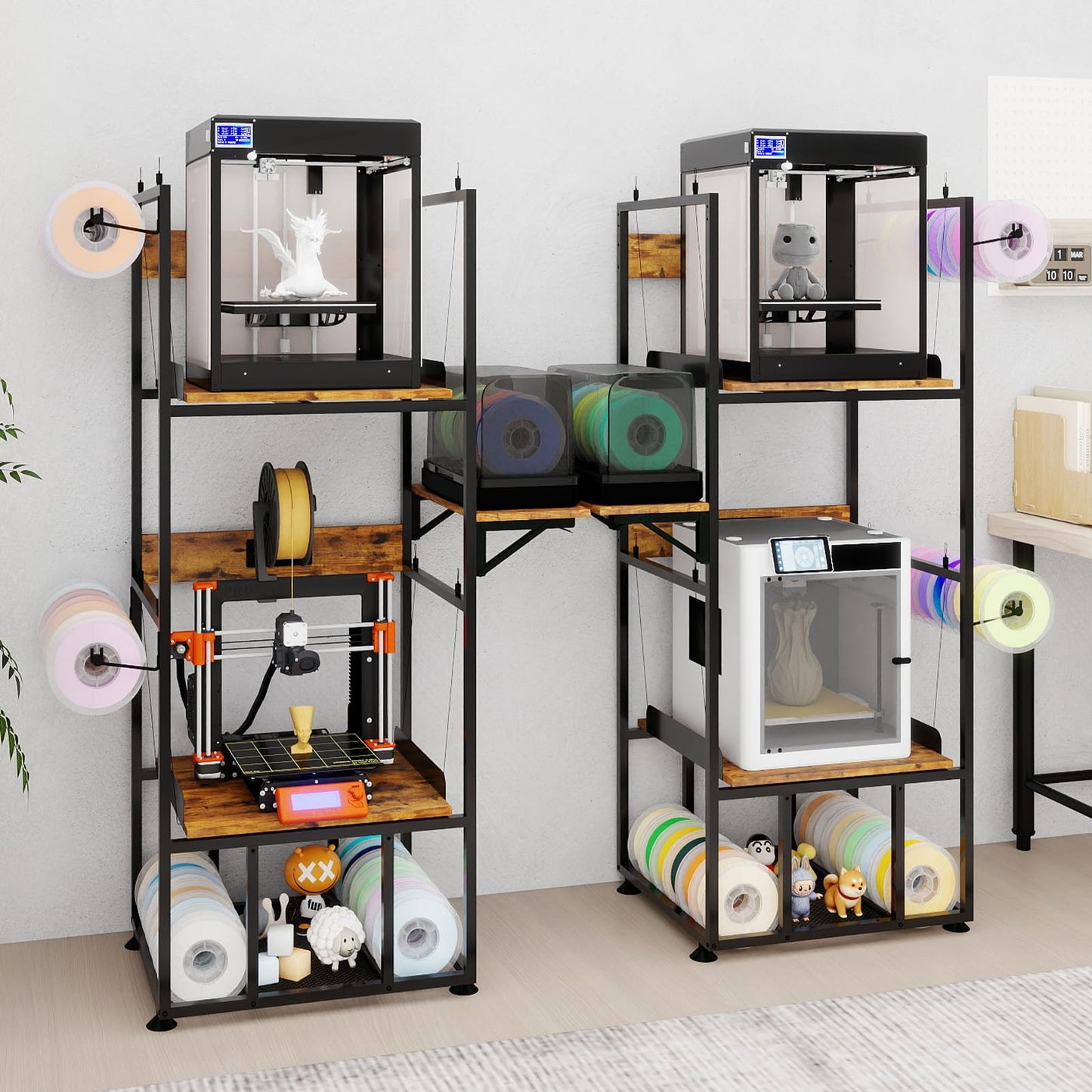 PUNCIA 3-Tier Foldable 3D Printer Stand with Filament Storage, Heavy Duty Rack for FDM SLA Resin 3D Printers and PLA ABS Materials Sturdy 3D Printing Table Perfect for Home Office Workshop Studio