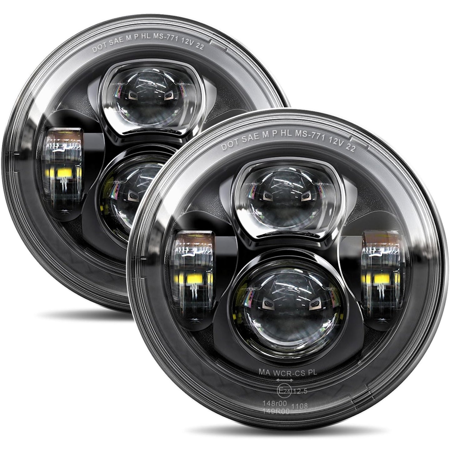 1000% Bright 7 Inch LED Headlights Round H6024 Compatible with Jeep Wrangler JK JKU TJ LJ CJ Ford Chevy GMC Miata etc High/Low Sealed Beam Headlamp Replacement DOT Approved Black 1 Pair