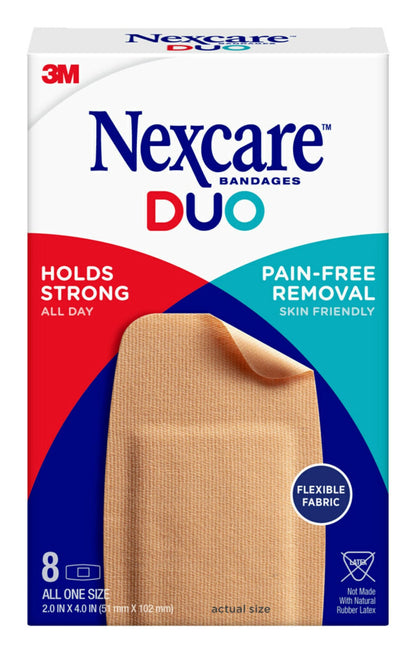 Nexcare DUO Bandages, Flexible Fabric, Summer Activities, Schools, Camps, Hold Strong 24 Hours, Pain Free Removal, Ready For Summer Cuts, And Wounds, Case Of Knee And Elbow, 192 Count