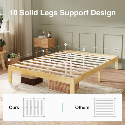 Novilla 12 Inch Wooden Full Size Bed Frame, Classic Solid Wood Platform Bed Frame Full Size, Sturdy Wood Slat Support, No Box Spring Needed, Easy Assembly, Pine