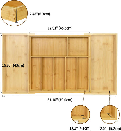 Utoplike Extra Large Bamboo Drawer Organizer - Expandable Utensil Holder with 7-9 Slots