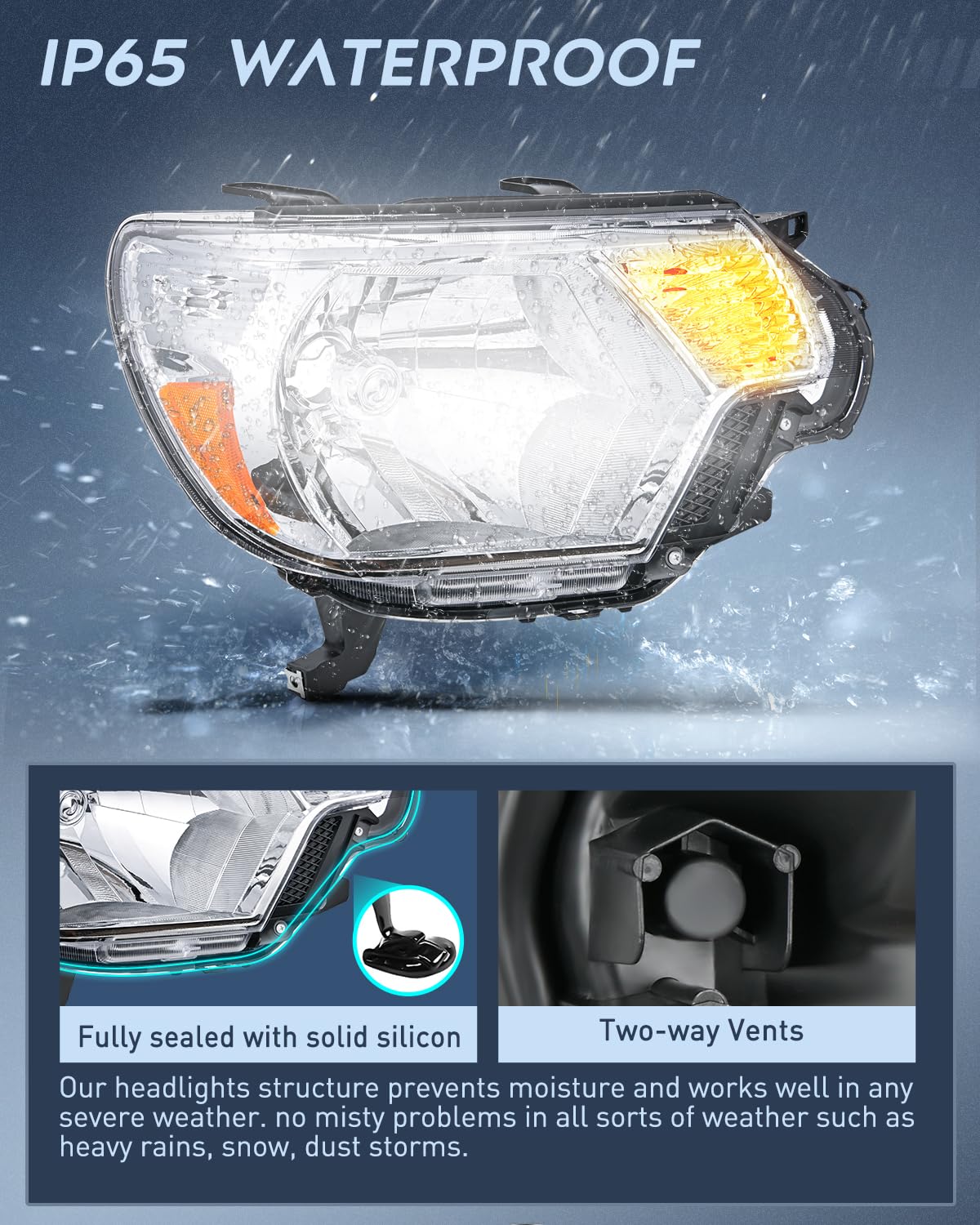 Nilight Headlight Assembly Compatible with 2012 2013 2014 2015 Toyota Tacoma Pickup Truck Replacement Headlamp Chrome Housing Amber Reflector Driver and Passenger Side