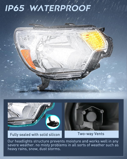 Nilight Headlight Assembly Compatible with 2012 2013 2014 2015 Toyota Tacoma Pickup Truck Replacement Headlamp Chrome Housing Amber Reflector Driver and Passenger Side
