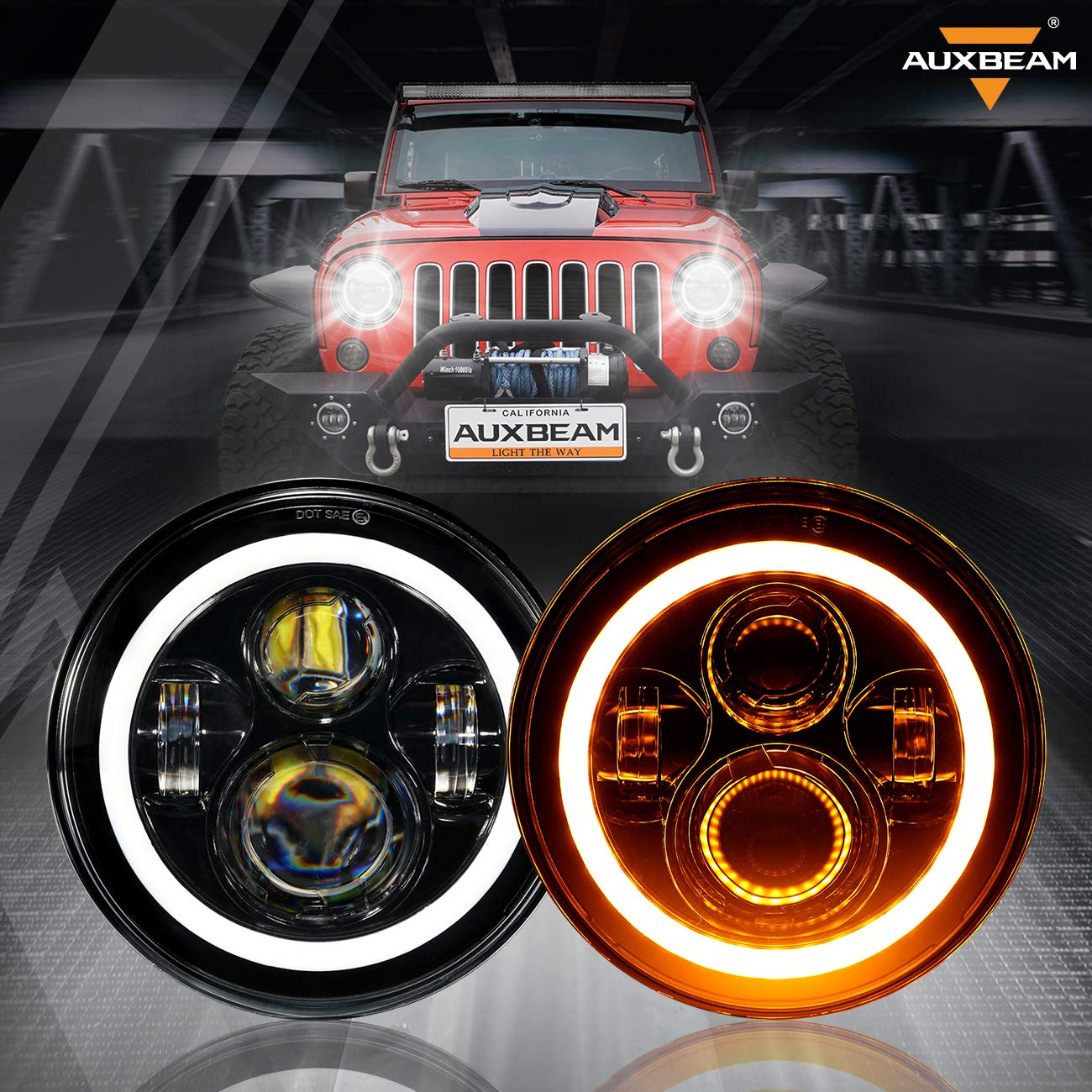Auxbeam 7 Inch LED Headlights DOT Approved for 1997-2018 Jeep Wrangler JK JKU Unlimited TJ LJ CJ, 7" Round Headlamps for Rubicon Sport Sahara Peterbilt, H6024 Headlights w/DRL & Amber Turn Signal