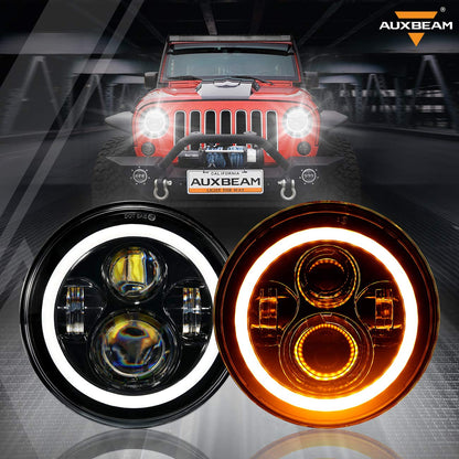 Auxbeam 7 Inch LED Headlights DOT Approved for 1997-2018 Jeep Wrangler JK JKU Unlimited TJ LJ CJ, 7" Round Headlamps for Rubicon Sport Sahara Peterbilt, H6024 Headlights w/DRL & Amber Turn Signal