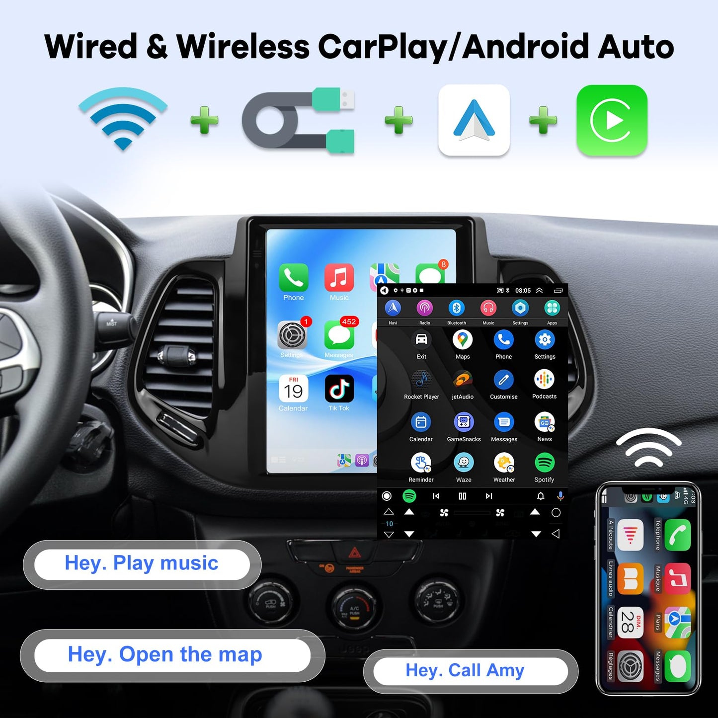 for Jeep Compass Radio 2017 2018 2019, [2+64G] Jeep Compass Car Stereo 9.7 inch Android Touch Screen, Carplay/Android Auto/EQ Audio/1080P/SWC/Bluetooth