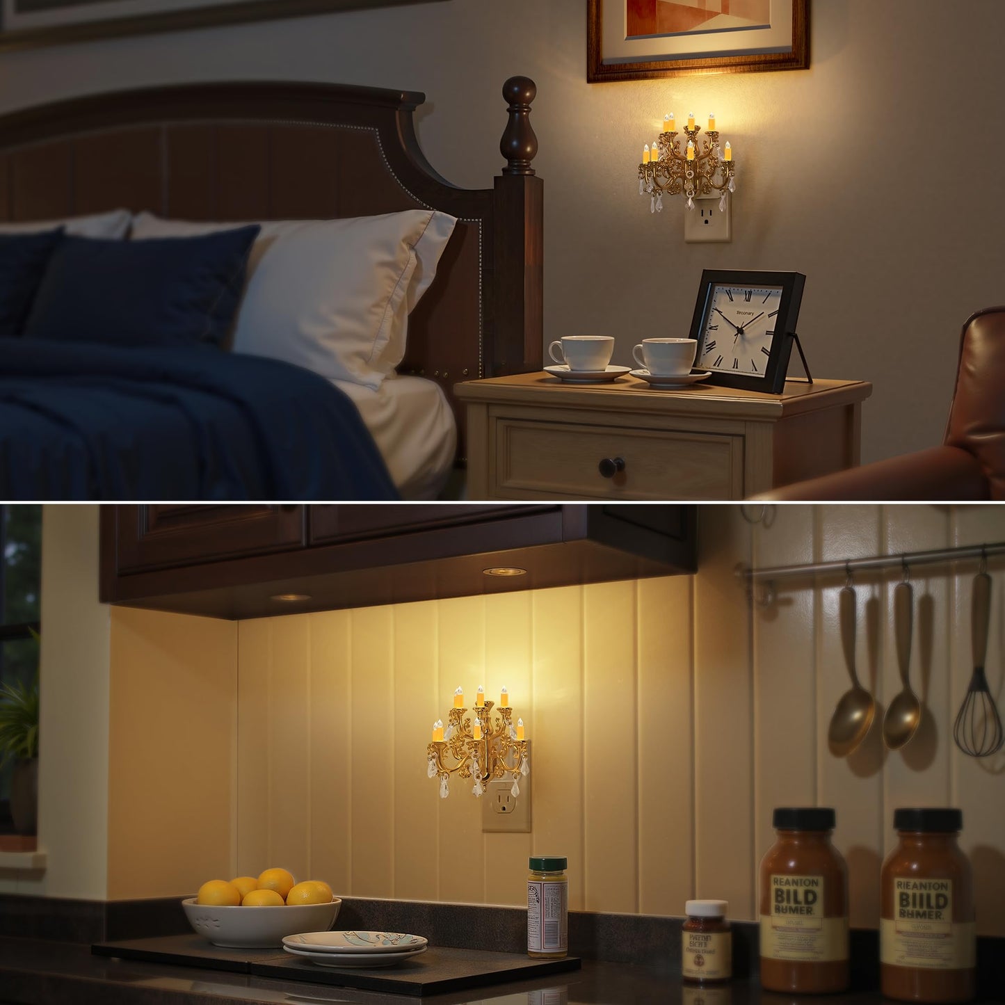Briignite Flameless Candle Night Lights, Amber Plug-in 2 Pack, LED Candle with Light Sensor, 0-100LM Dimmable, Kids Hallway Bathroom Nightlight