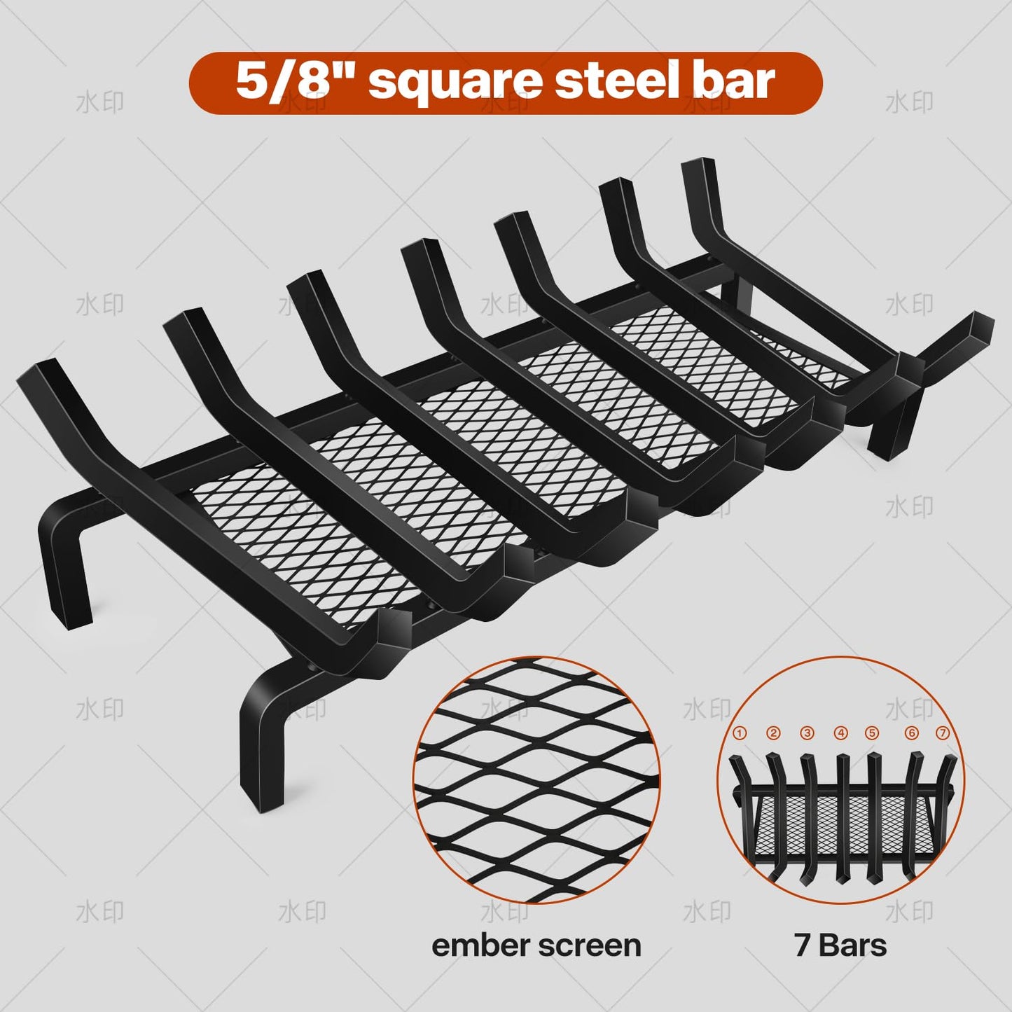 Nouetele 30 Inch Large Fireplace Grate – True 5/8" Thick Solid Steel Heavy Duty Log Holder (25% Thicker) – Extra Wide Wood Stove Rack for Big Masonry Hearths