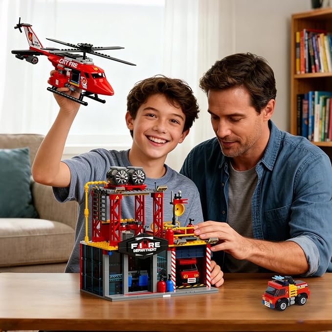 3 in 1 City Fire Rescue Plane Building Sets Compatible with Lego Fire Station Helicopter Fire Truck Airplane Building Blocks Kits for Boys Girls for Adults Teens 14+ (823 PCS)