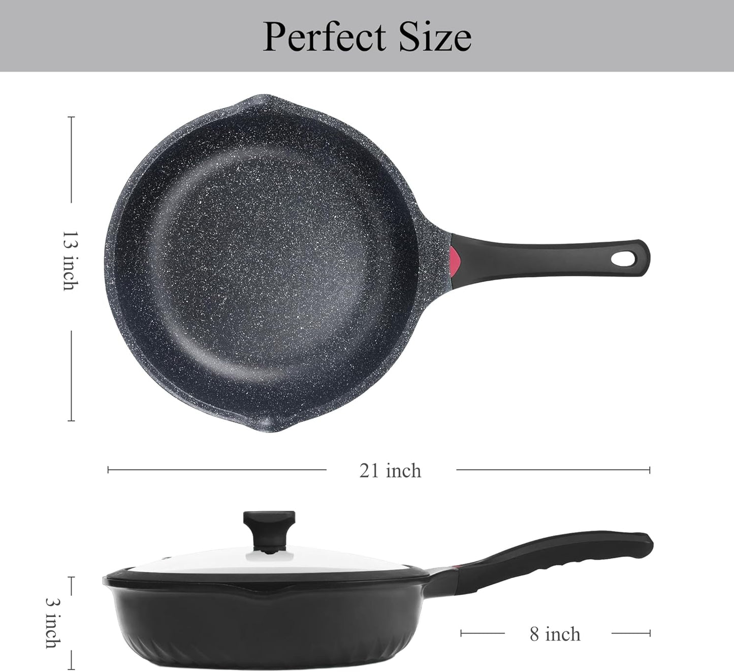 Vinchef Nonstick Skillet - 12.5In Aluminum Deep Frying Pan with Lid & Heat Indicator | Scratch-Resistant, Induction Compatible
