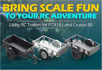 FMS FCX18 RC Cars Accessory for 1:18/1:12 RC Crawler Trucks - Utility Trailer Type C Silver