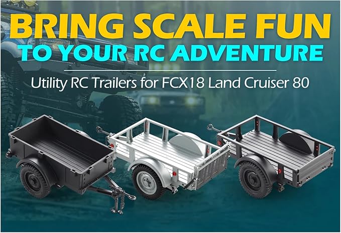 FMS FCX18 RC Cars Accessory for 1:18/1:12 RC Crawler Trucks - Utility Trailer Type A Silver