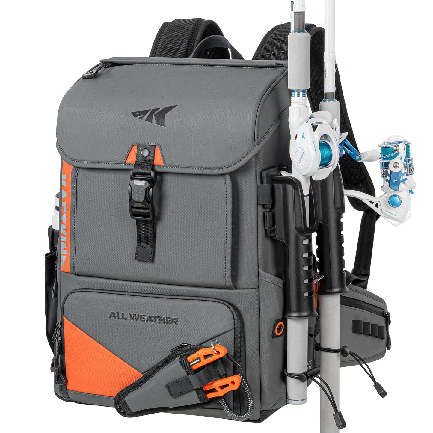 KastKing All Weather Fishing Tackle Backpack with Removable Rod Holders,Waterproof ArmorShield Fabric Fishing Bag Storage Fishing Gear