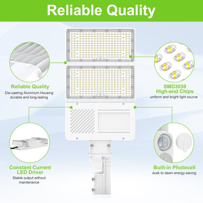 OPENLUX 320W LED Parking Lot Light with Photocell UL Listed 48000LM 5000K LED Shoebox Light Pole Flood Fixture IP65 Commercial Area Lighting Arm & Slip Fitter in 1 Mount, AC100~277V