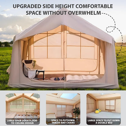 10' x 8' Inflatable Tents for Camping, 6-8 People Blow up Tent, 4 Season Inflatable Hot Tent with Stove Jack, Waterproof Portable for Camping Outdoor