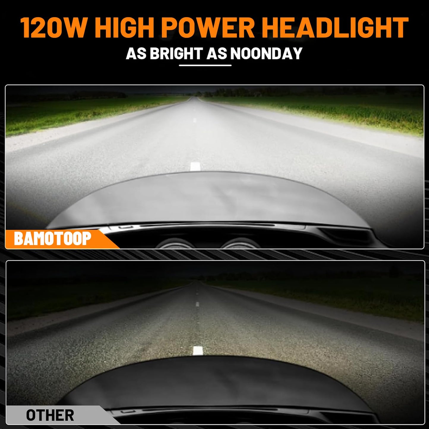 bamotop 120W 7'' Motorcycles LED Headlight With Amber DRL Hi/Lo Beam Headlamp for Harley Davidson Touring Street Glide 2014-2023 [Plug And Play]