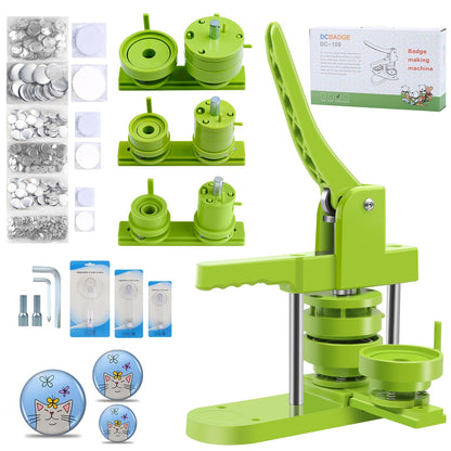 MK.Bear Button Maker Machine Multiple Sizes 1+1.25+2.25in, Button Pin Maker Kit for DIY Gifts, Badge Press Machine with Free 300PCS 25+32+58mm Badge Making Iron Supplies & 3Circle Cutter
