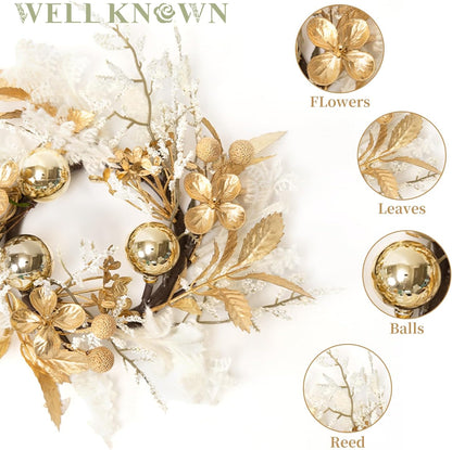 Skiennix 2 Pcs 9" Mini Golden White Floral Candle Rings - Elegant Home Decor for Pillars & Windows
