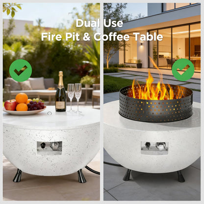 Ciays 29″ Propane Fire Pit Table with Windproof Guard, 50000 BTU Fire Pit Table, CSA-Certified, Outdoor fire Table with Durable Terrazzo Coating/Lava Rocks/4 Stable Adjustable Legs, Garden, White