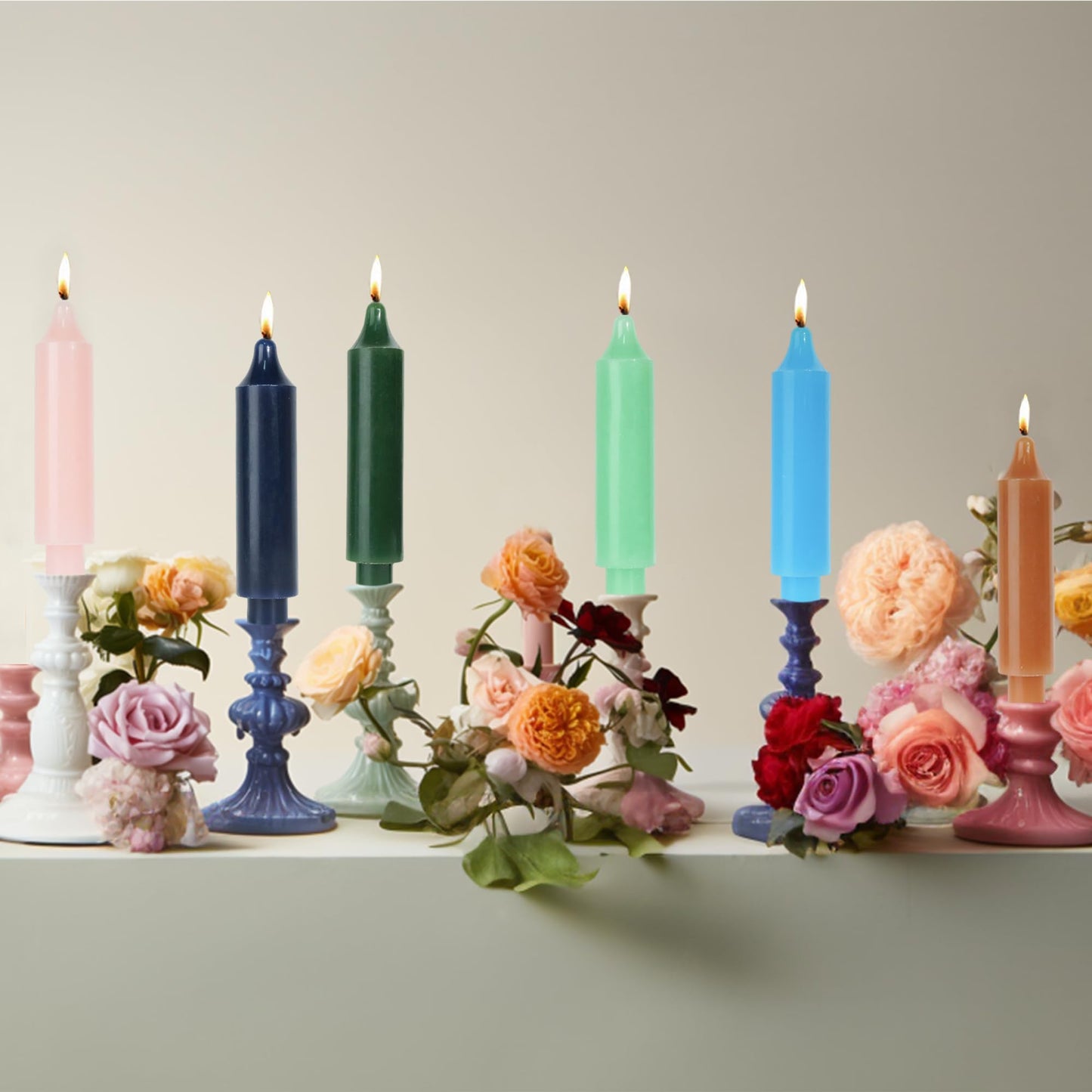 MAITREYA White Candlesticks Short Taper Candle Dripless Dinner Candle for Wedding Party Decoration Home Dinner,6.5inch,4 Pack