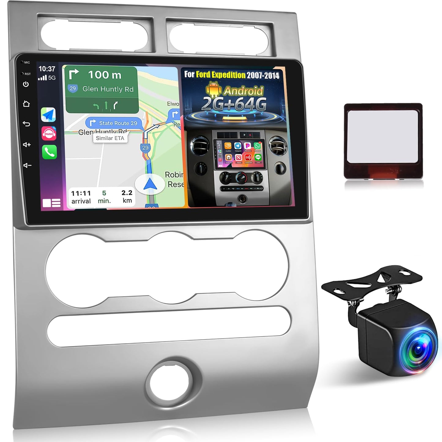 [2+64G] Android Radio for Ford Expedition 2007-2015 (Only for Manual A/C) - 9 inch HD Touchscreen Car Stereo - Wireless Carplay and Android Auto, HiFi, WiFi, GPS, SWC + Canbus + AHD Backup Camera