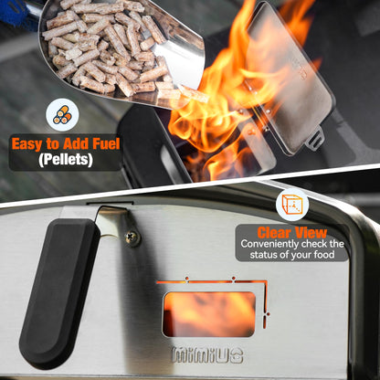 Mimiuo Outdoor Pizza Oven 12" Wood Pellet Pizza Oven with Rotating Round Pizza Stone, Portable Pizza Stove for Outside Backyard Camping Picnics