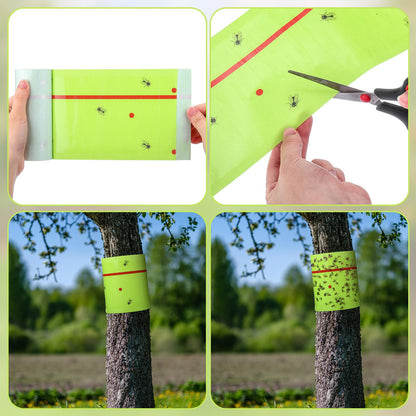 Qualirey 50 Rolls Spotted Lantern Fly Traps 30 Feet Each Roll Fly Tree Trap Sticky Strips Outdoor Fruit Glue Strips Disposable Tape Indoor Paper Sheets for Protecting Trees (Green)