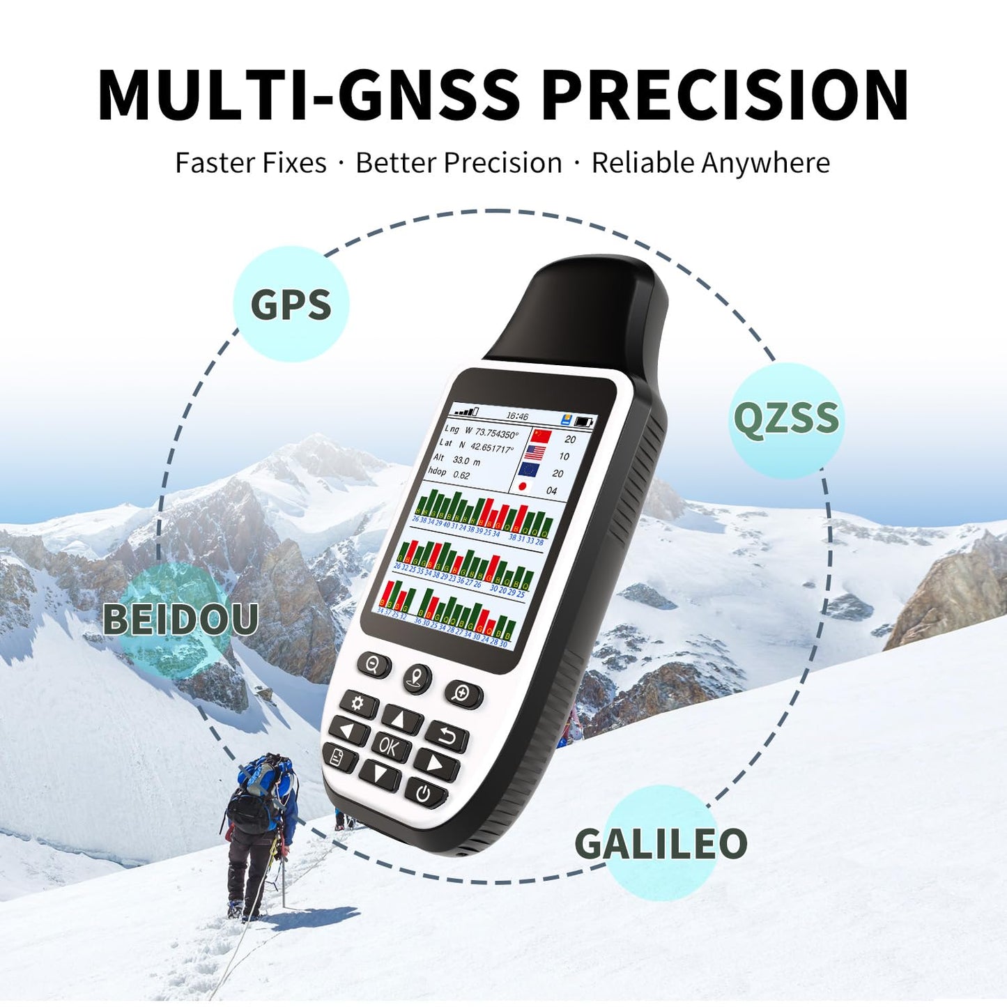 S190 Handheld GPS Navigator, Rugged Handheld GPS for Hiking with 3-Axis Compass, 3.2" Color Display, Handheld GPS with Preloaded USA Topo Maps, 64GB Memory and Extra Battery Life