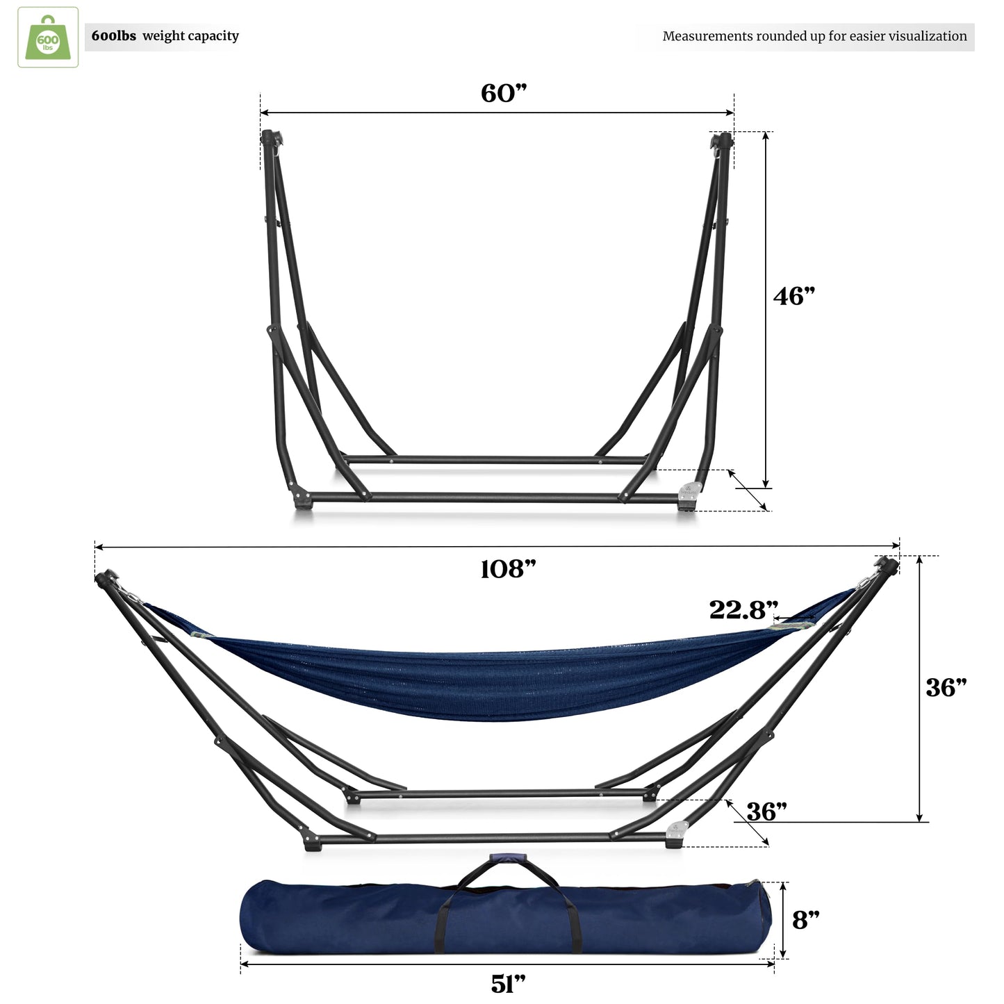 Tranquillo UniGen Hammock, Hammock with Stand Heavy Duty Indoor/Outdoor Hammock with Signature Steel Stand, 600lbs Premium Foldable, Durable 2-Layered Soft Polyester, Aegean