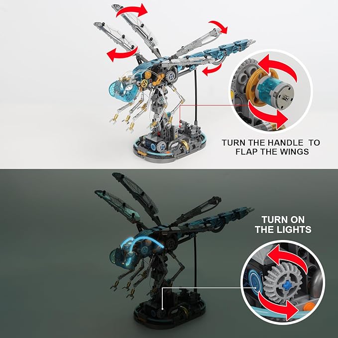Mechanical Dragonfly Building Blocks STEM Kit - Insect Animal World Model with LED Light &amp Display Stand Educational Toys for Boys Ages 12+ &amp Adults and Kids Creative Birthday Gift