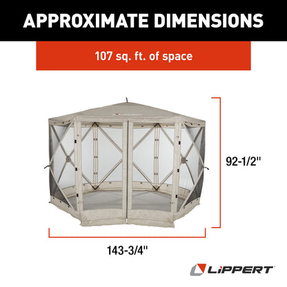 Lippert Picnic Popup Gazebo Tent for Camping, Patios and Easy Outdoor Shelter - 12' x 12', Brown