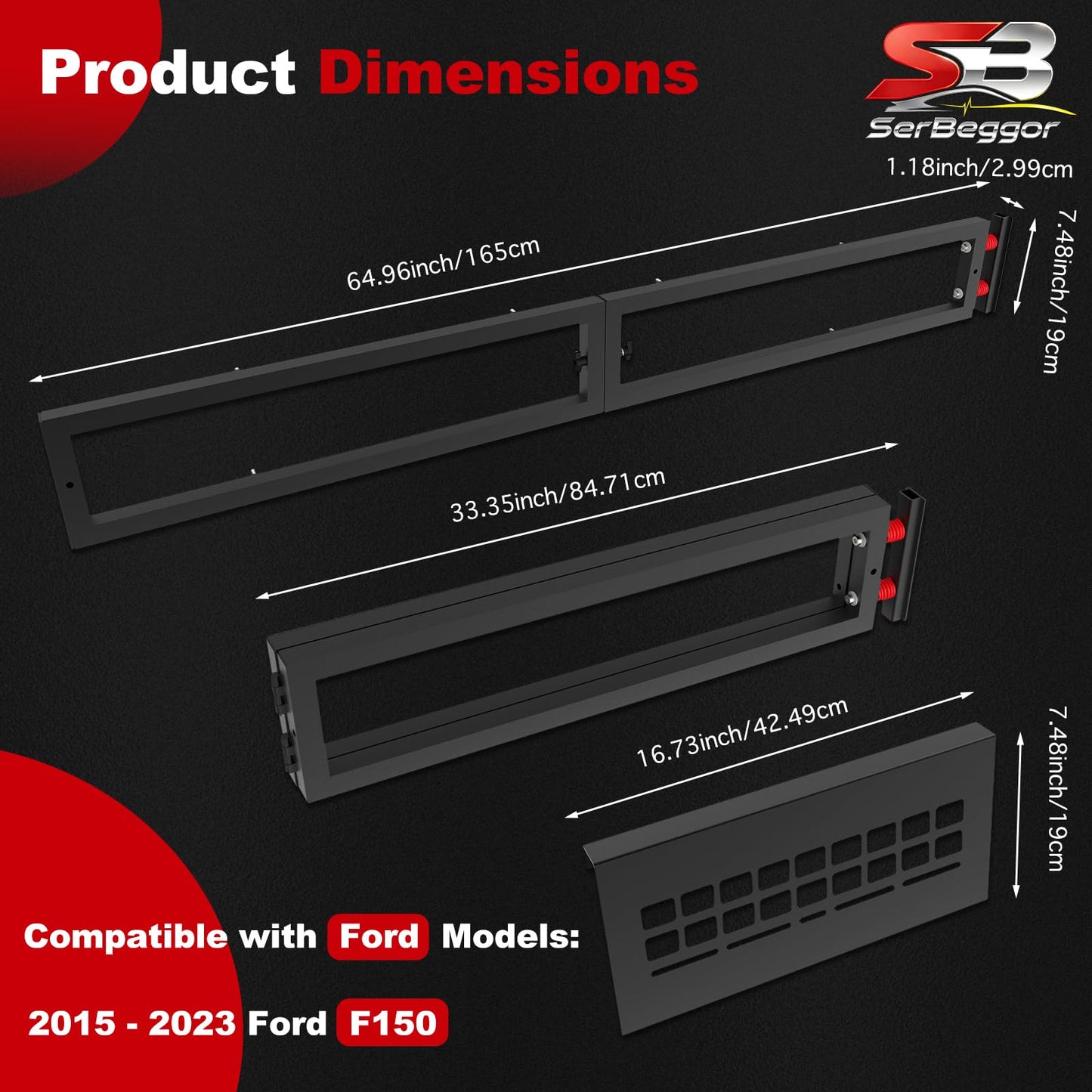 SerBeggor Truck Bed Divider, Cargo Organizer Panel Compatible with Ford F150 2015-2023, Aluminum Alloy Luggage Divider Cargo Manager